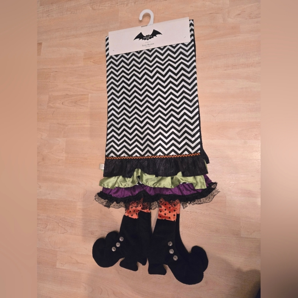 Halloween witch leg, lace, chevron table runner NWT